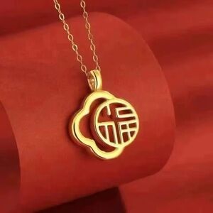 🌟 NEW Trendy Pure Solid 18K Gold Charm Pendant Necklace